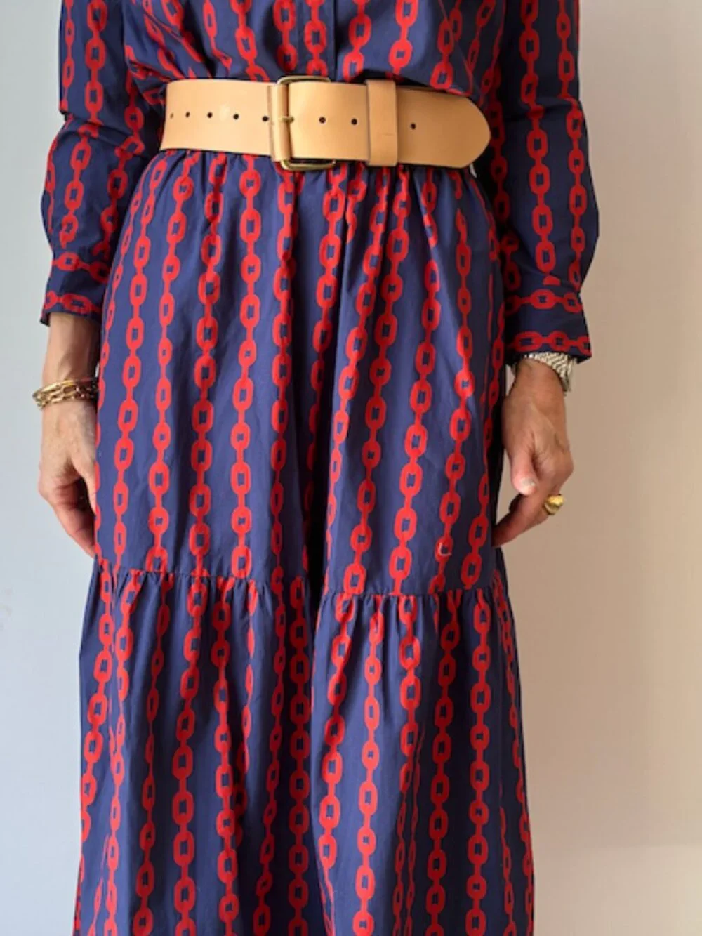 NWT Clare V. Matching Navy & Poppy Chain Link Set - Shirt & Manon Skirt (Rare)